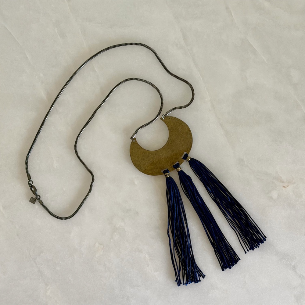 Banana Republic Women's Brass Half Moon Fringe Long Necklace